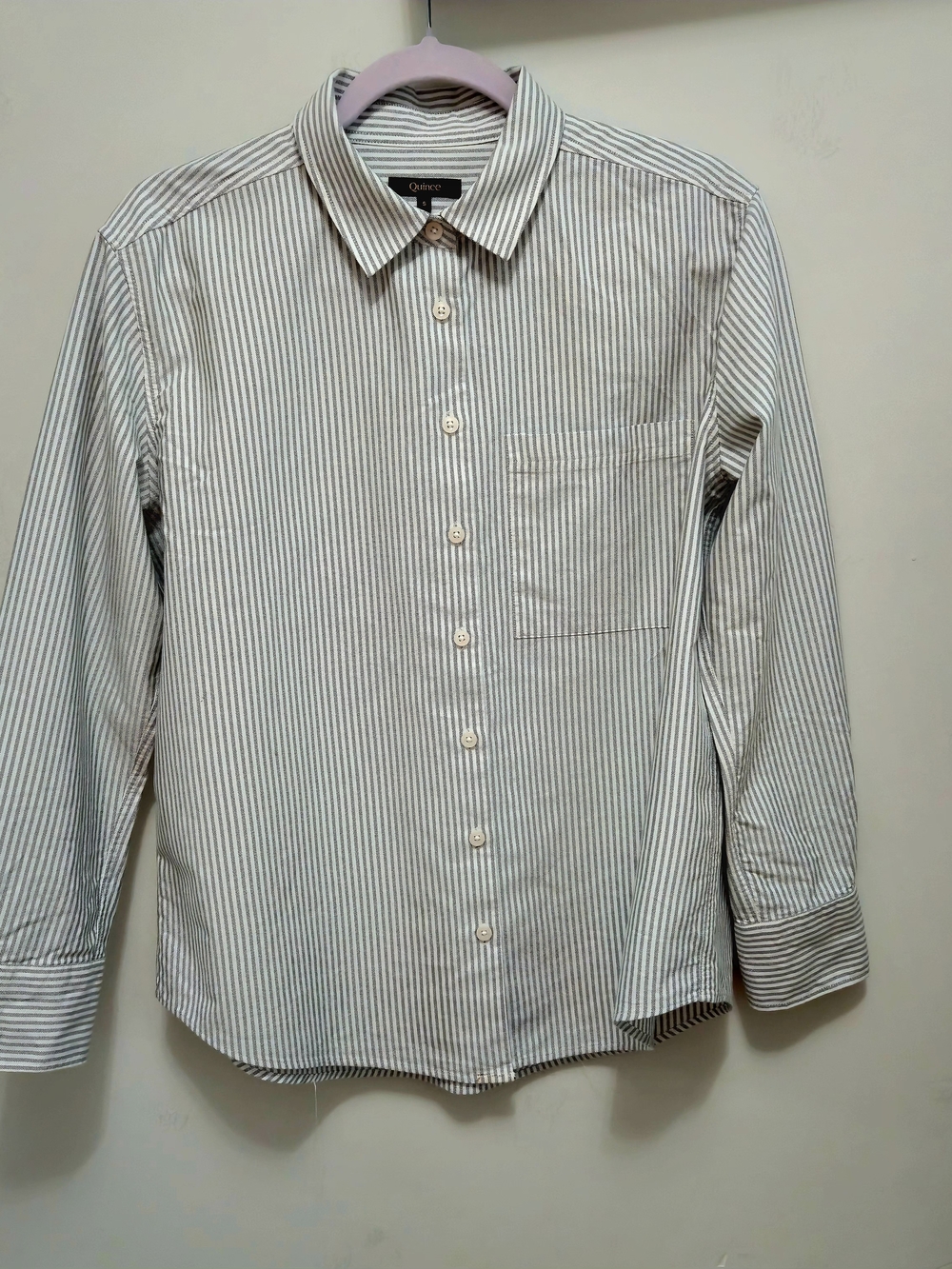 Quince Women's Organic  Cotton  Striped  Shirt in Beige/White Size S